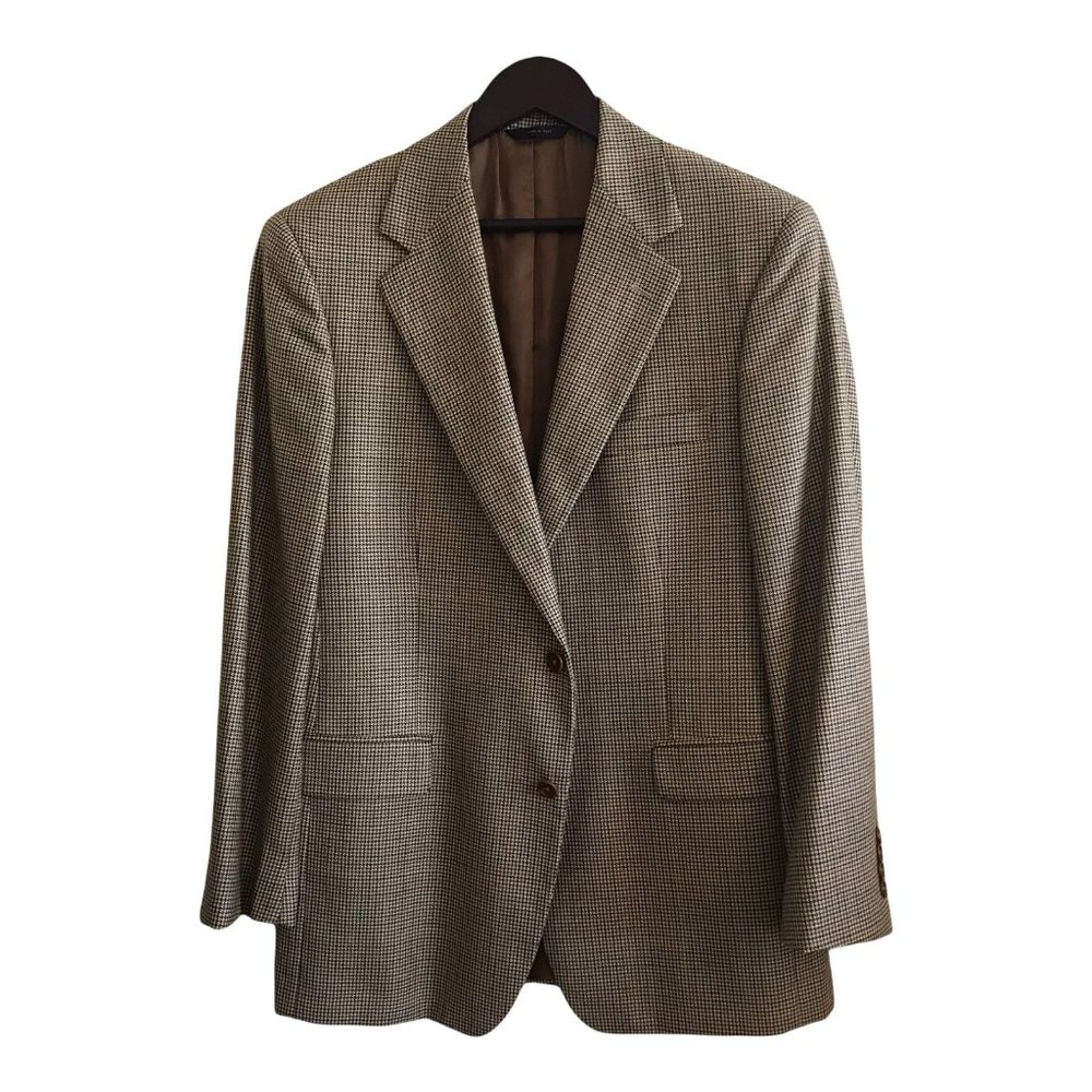 Brooks Brothers Wool Houndstooth Plaid Brown Sport Coat